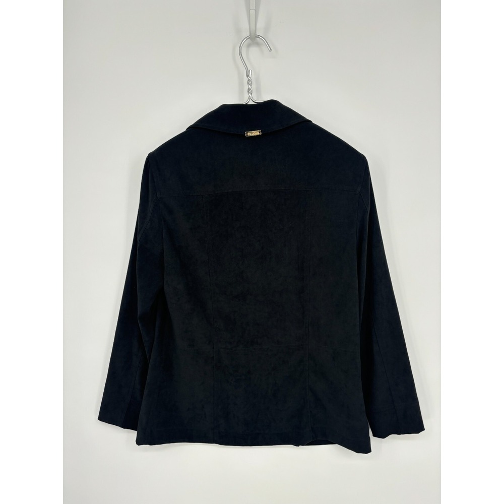 St. John Sport Blouse Womens P 2 Black Button Up Soft Pockets Faux Suede Shirt - Picture 2 of 9